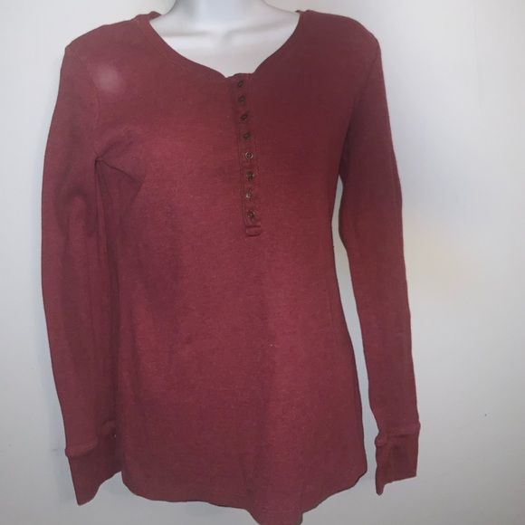 Burgundy Eddie Bauer Fitted Thermal Henley Top Sz L - Picture 2 of 6